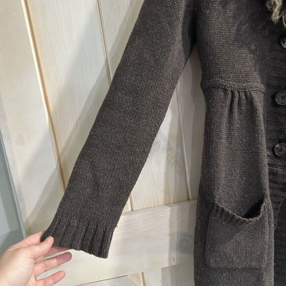 Boden Womens Wool Knit Cardigan Sweater 8 Brown Pockets Buttons Faux Fur - Picture 3 of 11
